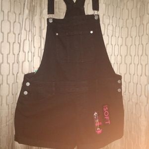 NWT!!Black overalls; super relaxed stretch shorts